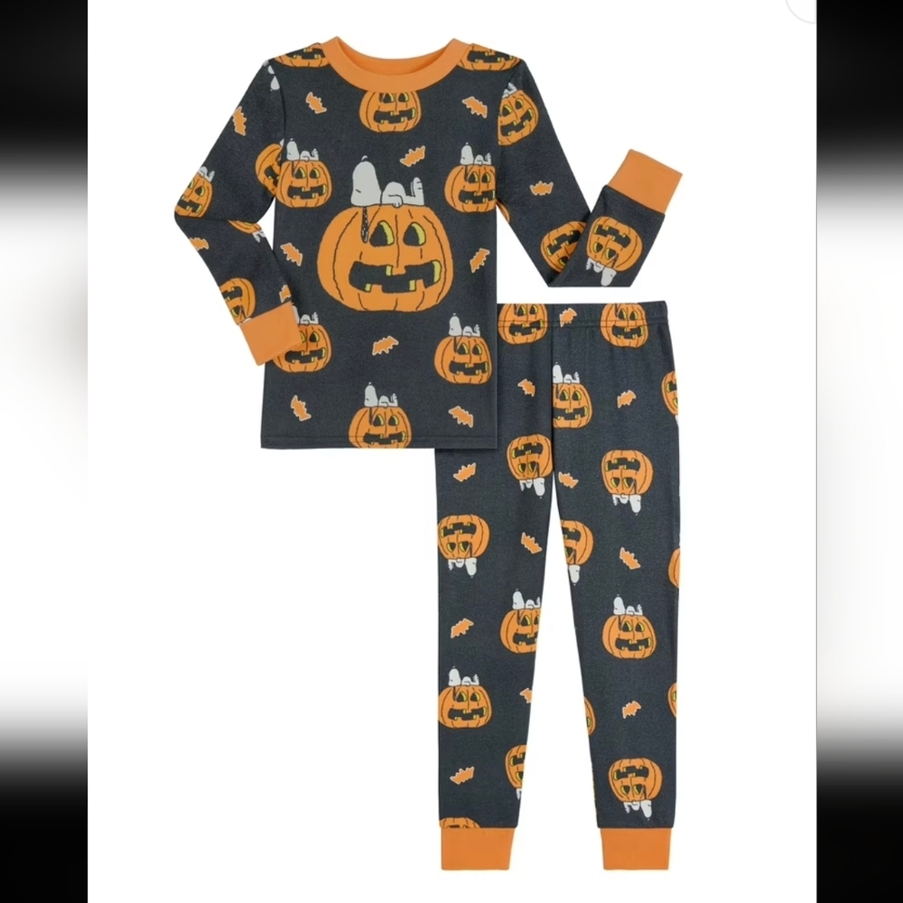NWT 2pc PEANUTS Boys Halloween Long Sleeve Top Sleep Pants Pajama Set